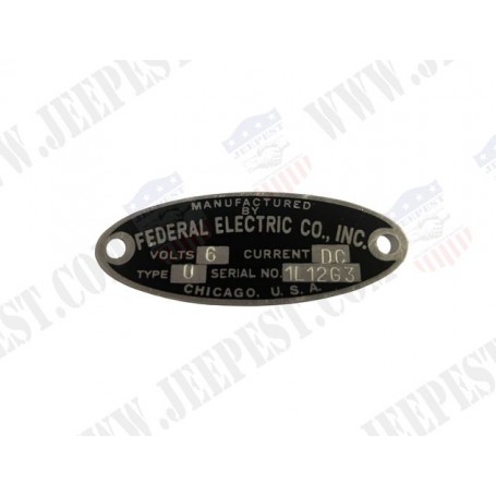 DATA PLATE SIREN 6V "FEDERAL ELECTRIC"