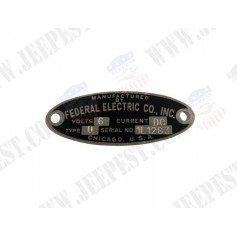 DATA PLATE SIREN 6V "FEDERAL ELECTRIC"