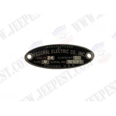 DATA PLATE SIREN 24V "FEDERAL ELECTRIC"