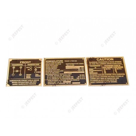 DATA PLATES EARLY WILLYS BRASS (SET OF 3)