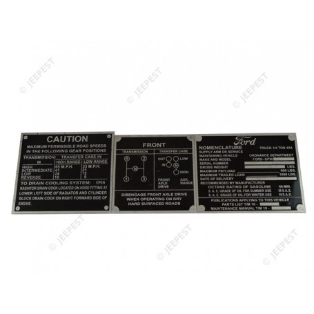 DATA PLATES FORD ZINC (SET OF 3)