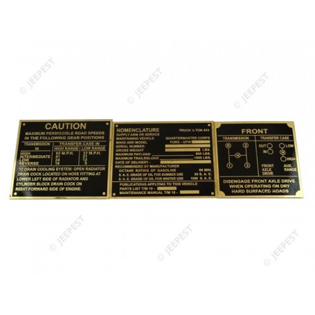 DATA PLATES EARLY FORD BRASS (SET OF 3)