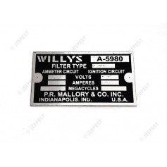 PLATE DATA RADIO FILTER WILLYS