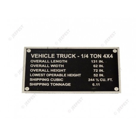 PLATE DATA SHIPPING JEEP