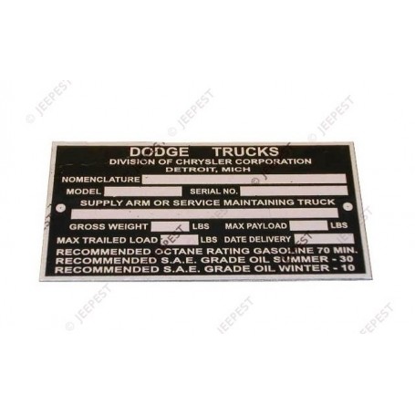 PLATE DATA NOMENCLATURE DODGE